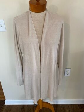 Eileen Fisher linen blend Light Beige Open-Front Women's Sweater Cardigan Sz L